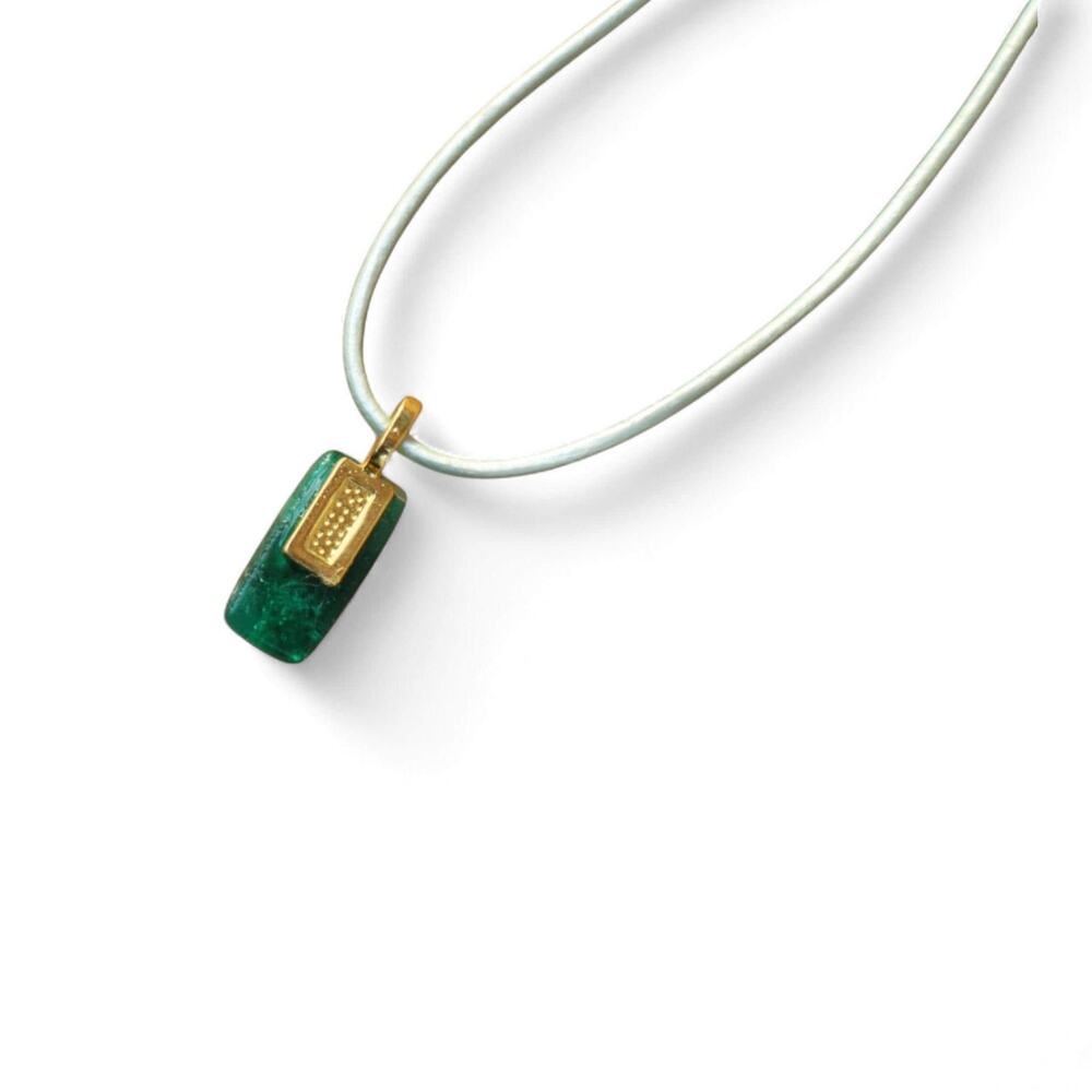 Aqua Teal Rectangular Pendant With Gold Accents O… - image 6